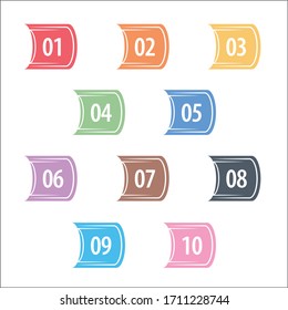 Colorful info-graphic numbers can be use to create presentation. Bullet points numbers one to ten. Bullet shape vector numbers.