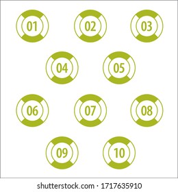 Colorful info-graphic numbers can be use to create presentation. Bullet points numbers one to ten. Round shape vector numbers.