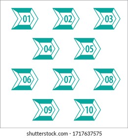 Colorful info-graphic numbers can be use to create presentation. Bullet points numbers one to ten. Arrow shape vector numbers.