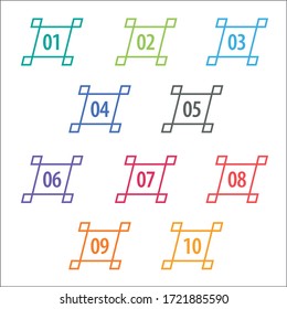 Colorful info-graphic numbers can be use to create presentation. Bullet points numbers one to ten. Square shape vector numbers.