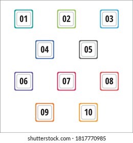 Para crear la presentación se pueden utilizar números info-gráficos coloridos. Los puntos de viñeta son de uno a diez. Números vectoriales de formas coloridas.