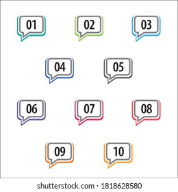 Para crear la presentación se pueden utilizar números info-gráficos coloridos. Los puntos de viñeta son de uno a diez. Números vectoriales de formas coloridas.