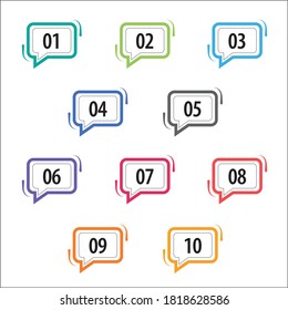 Para crear la presentación se pueden utilizar números info-gráficos coloridos. Los puntos de viñeta son de uno a diez. Números vectoriales de formas coloridas.