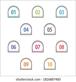 Para crear la presentación se pueden utilizar números info-gráficos coloridos. Los puntos de viñeta son de uno a diez. Números vectores de forma ovalados.