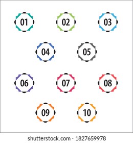 Para crear la presentación se pueden utilizar números info-gráficos coloridos. Los puntos de viñeta son de uno a diez. Números vectoriales de formas coloridas.