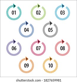 Para crear la presentación se pueden utilizar números info-gráficos coloridos. Los puntos de viñeta son de uno a diez. Números vectoriales de formas coloridas.