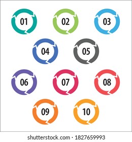 Colorful info-graphic numbers can be use to create presentation. Bullet points numbers one to ten. Colorful shape vector numbers.