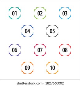 Colorful info-graphic numbers can be use to create presentation. Bullet points numbers one to ten. Colorful shape vector numbers.