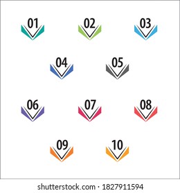 Para crear la presentación se pueden utilizar números info-gráficos coloridos. Los puntos de viñeta son de uno a diez. Números vectoriales de formas coloridas.