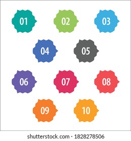 Colorful info-graphic numbers can be use to create presentation. Bullet points numbers one to ten. Colorful shape vector numbers.