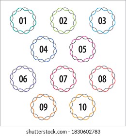 Para crear la presentación se pueden utilizar números info-gráficos coloridos. Los puntos de viñeta son de uno a diez. Números vectores.