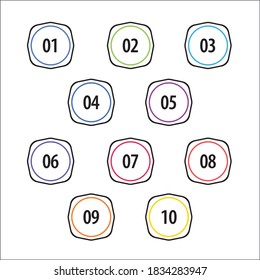 Para crear la presentación se pueden utilizar números info-gráficos coloridos. Los puntos de viñeta son de uno a diez. Números vectores.