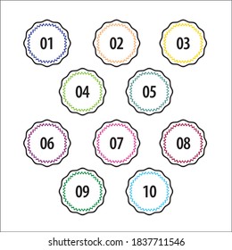 Para crear la presentación se pueden utilizar números info-gráficos coloridos. Los puntos de viñeta son de uno a diez. Números vectoriales coloridos.