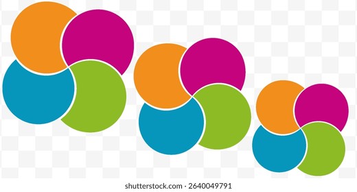 Colorful infographic pie chart with overlapping circular shapes.Flower form graphic circle divided in 4 segments.Vector,illustration.