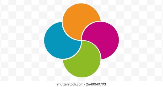 Colorful infographic pie chart with overlapping circular shapes.Flower form graphic circle divided in 4 segments.Vector,illustration.