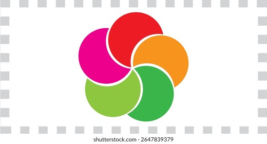 Colorful infographic pie chart with overlapping circular shapes.Flower form graphic circle divided in 5 segments. modern eps 10.