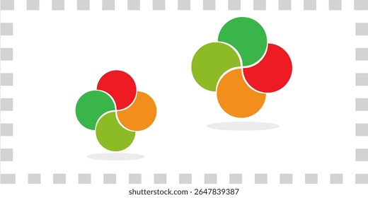Colorful infographic pie chart with overlapping circular shapes.Flower form graphic circle divided in 4 segments.