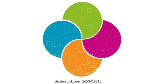 Colorful infographic pie chart with overlapping circular shapes.Flower form graphic circle divided in 4 segments. Vector