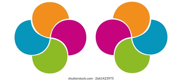 Colorful infographic pie chart with overlapping circular shapes.Flower form graphic circle divided in 4 segments.Vector,illustration.