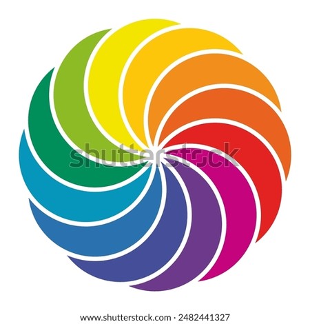 Colorful infographic pie chart with overlapping circular shapes.Flower form graphic circle divided in 12 segments Color Wheel.Color Circle, Vector illustration.