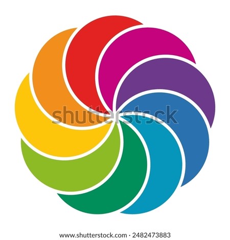 Colorful infographic pie chart with overlapping circular shapes.Flower form graphic circle divided in 9 segments.Vector,illustration.