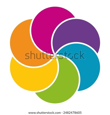 Colorful infographic pie chart with overlapping circular shapes.Flower form graphic circle divided in 6 segments.Vector,illustration.