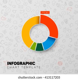Colorful Infographic pie chart template with simple infographic icons on the background