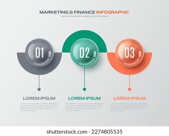 Colorful infographic presentation with 3 steps. Statistics graphic visualization.	