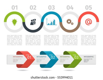 Colorful Infographic process chart and arrows with step up options. Vector template