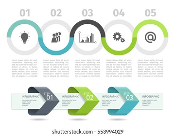 Colorful Infographic Process Chart And Arrows With Step Up Options. Vector Template