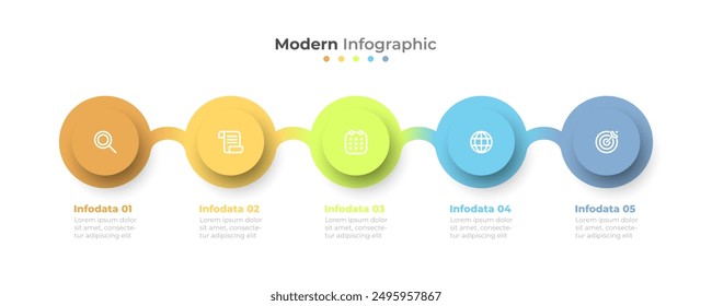 Colorful infographic processes with timeline element. Can be used for presentations with 5 steps and options.