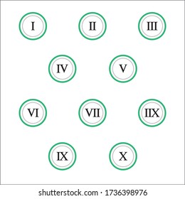Colorful info-graphic roman numbers can be use to create presentation. Bullet points roman numbers one to ten. Circle shape vector numbers.