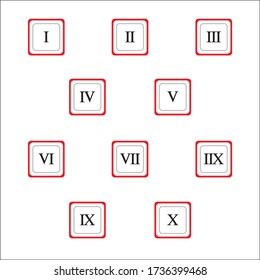 Colorful info-graphic roman numbers can be use to create presentation. Bullet points roman numbers one to ten. Rectangular shape vector numbers.