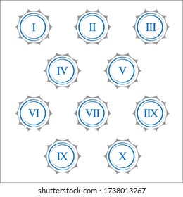 Colorful info-graphic roman numbers can be use to create presentation. Bullet points roman numbers one to ten. Round shape vector numbers.