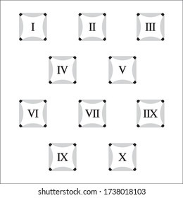 Colorful info-graphic roman numbers can be use to create presentation. Bullet points roman numbers one to ten. Label shape vector numbers.