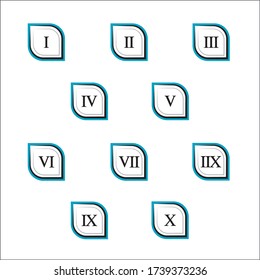 Colorful info-graphic roman numbers can be use to create presentation. Bullet points roman numbers one to ten. Label shape vector numbers.