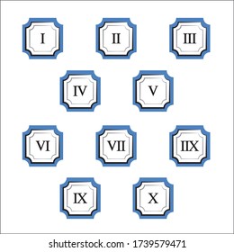 Colorful info-graphic roman numbers can be use to create presentation. Bullet points roman numbers one to ten. Label shape vector numbers.