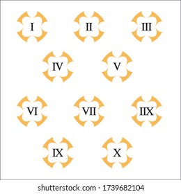 Colorful info-graphic roman numbers can be use to create presentation. Bullet points roman numbers one to ten.
