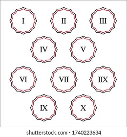 Colorful info-graphic roman numbers can be use to create presentation. Bullet points roman numbers one to ten. Star shape vector numbers.