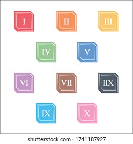 Colorful info-graphic roman numbers can be use to create presentation. Bullet points roman numbers one to ten.