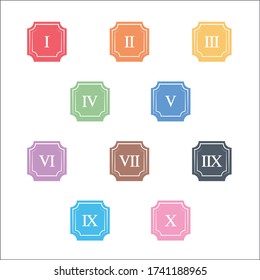 Colorful info-graphic roman numbers can be use to create presentation. Bullet points roman numbers one to ten.
