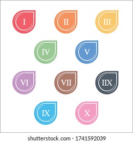 Colorful info-graphic roman numbers can be use to create presentation. Bullet points roman numbers one to ten.