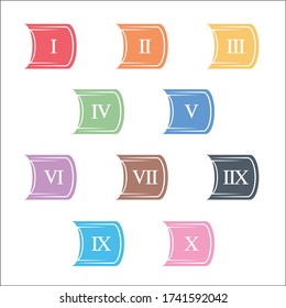 Colorful info-graphic roman numbers can be use to create presentation. Bullet points roman numbers one to ten.