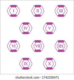 Colorful info-graphic roman numbers can be use to create presentation. Bullet points roman numbers one to ten.