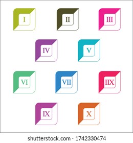 Colorful info-graphic roman numbers can be use to create presentation. Bullet points roman numbers one to ten.