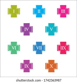 Colorful info-graphic roman numbers can be use to create presentation. Bullet points roman numbers one to ten.