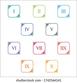 Colorful info-graphic roman numbers can be use to create presentation. Bullet points roman numbers one to ten.