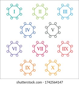 Colorful info-graphic roman numbers can be use to create presentation. Bullet points roman numbers one to ten.