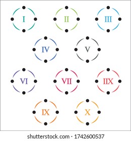 Colorful info-graphic roman numbers can be use to create presentation. Bullet points roman numbers one to ten.