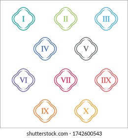 Colorful info-graphic roman numbers can be use to create presentation. Bullet points roman numbers one to ten.
